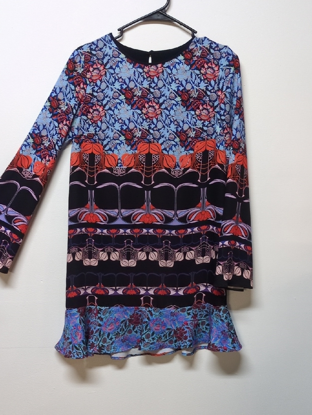 CLOVER CANYON ~ Black Multi Pattern Box A Line Shift Dress Size XS